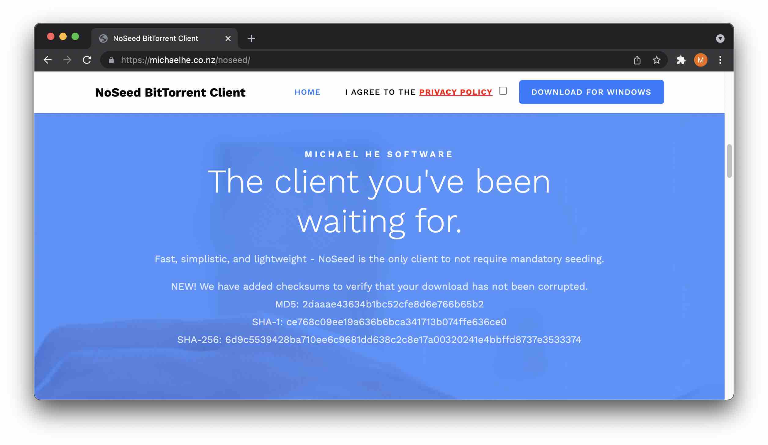 Screenshot of NoSeed's website